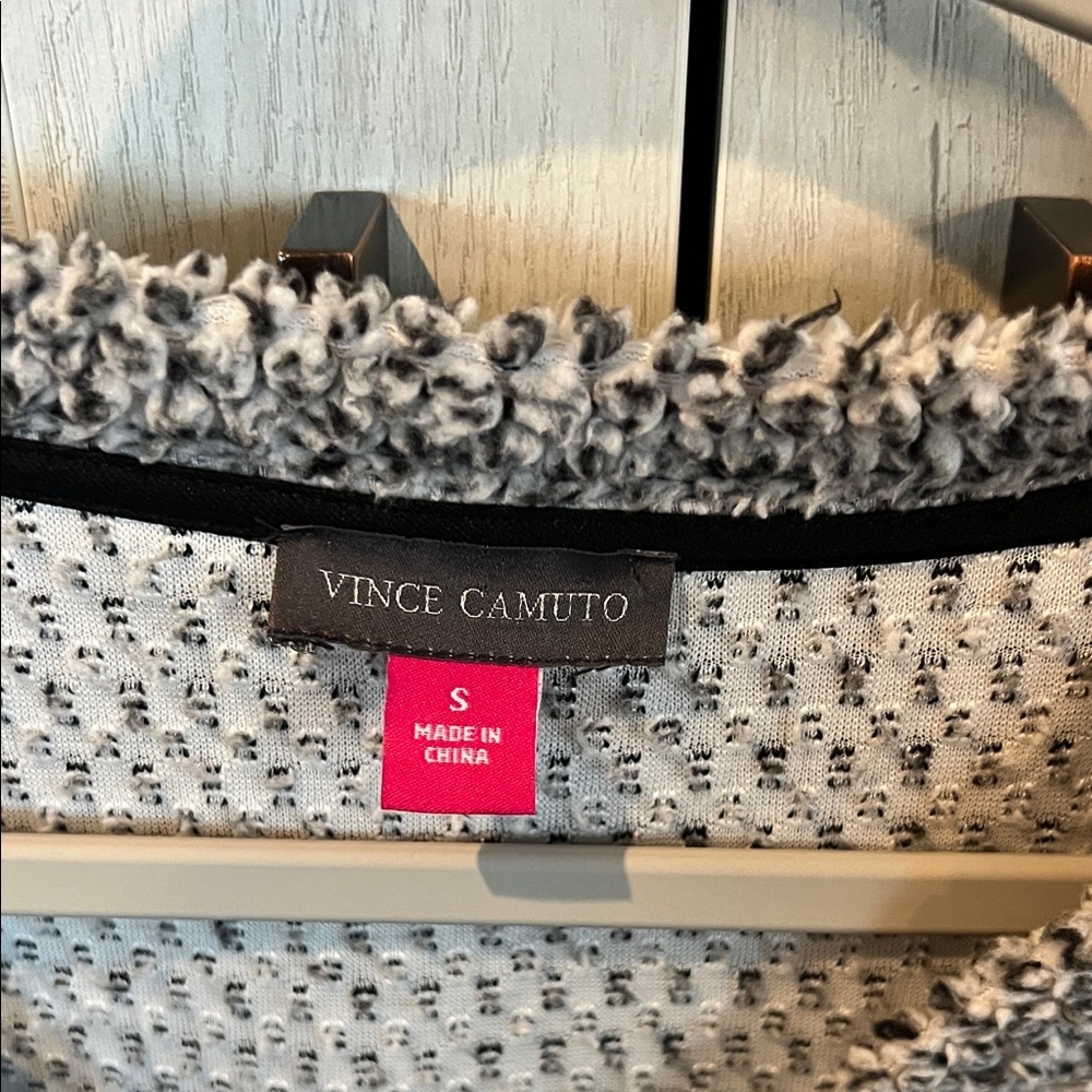 Vince Camuto Gray and Black Textured Fringe Sweater - Picture 2 of 9